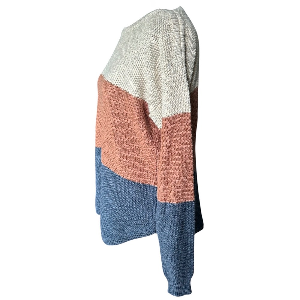 Kuhl Bella Striped Colorblock Sweater Merino Wool Blend Blue Tan Rust Medium - Picture 2 of 12